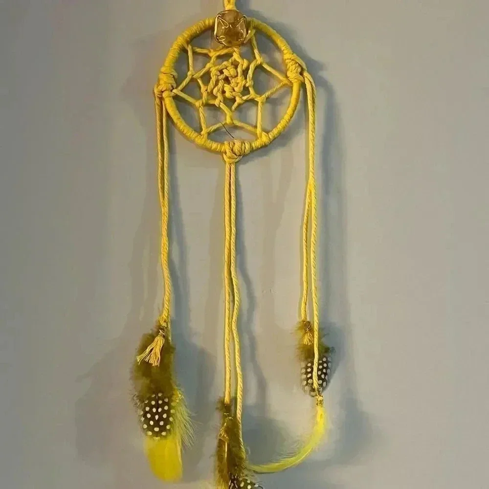 Lorena Espinoza Designs handmade yellow dream catcher with gemstone